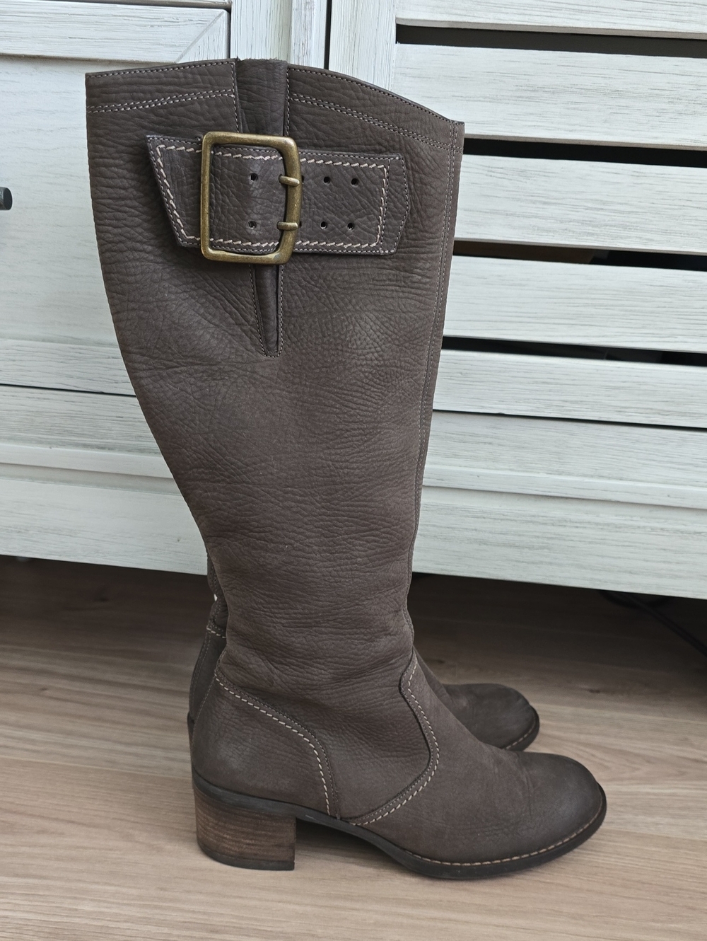 Paul Green 'Optimist' Knee High Buckle Boot - Grey Brown Leather - 9 US